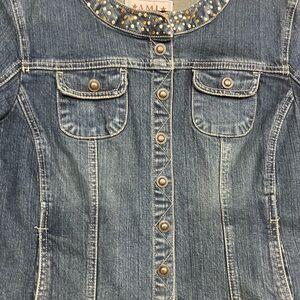 AMI Women's Blue Jean Jacket With Stud Details And Cropped Sleeves